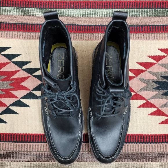 Cole Haan Black Leather Tall Boot Sz 13 Lace Up Lightweight Water Resistant - Picture 2 of 11